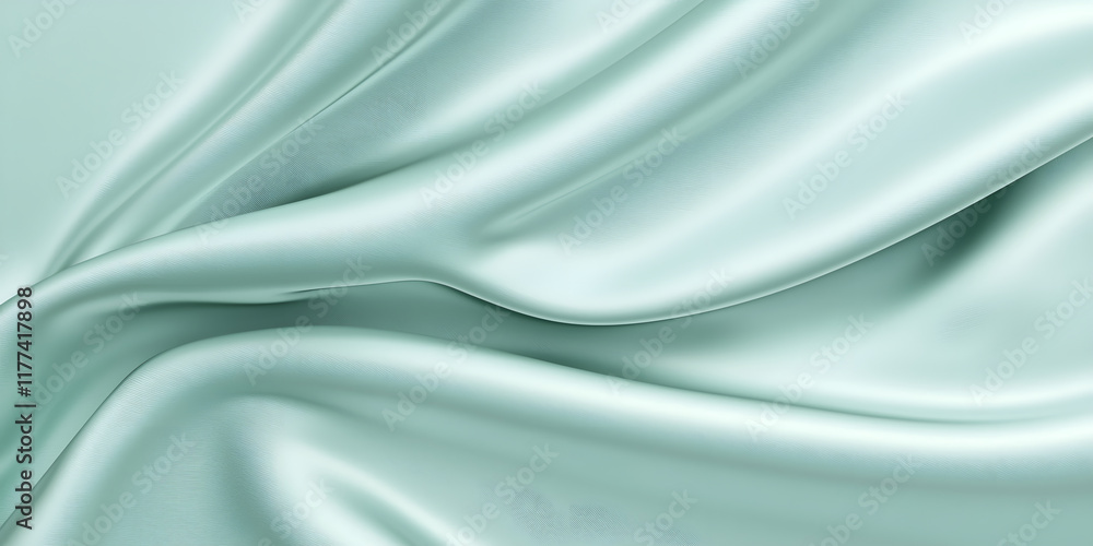 Obraz premium Smooth aqua satin fabric with elegant folds and soft texture, perfect for luxurious designs and backgrounds. gentle sheen adds touch of sophistication and calmness