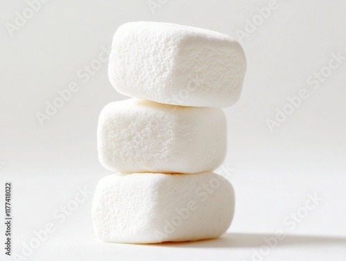 stack of three white marshmallows on a white background