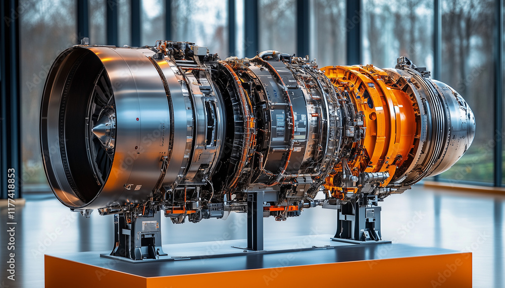 Obraz premium model of a commercial jet engine on display