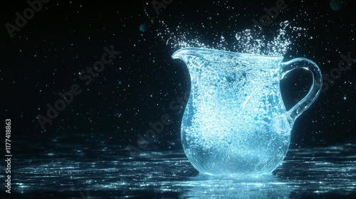 Surreal Aquarius Zodiac Sign Concept Artwork with Floating Water Pitcher and Cosmic Dust in Cinematic Setting photo