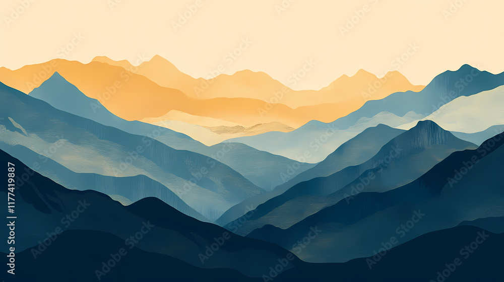 Obraz premium Under the shadow of the mountain range lies. Foothill. Illustration