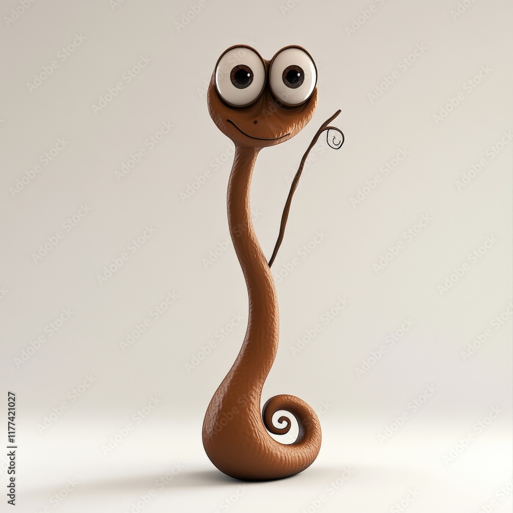 Fototapeta premium A brown cartoon character with big eyes stands on a white background