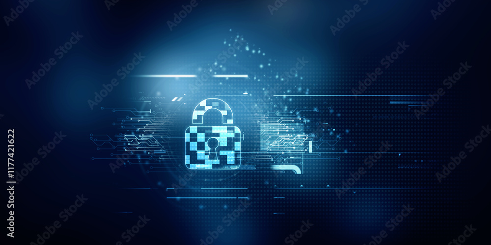 Naklejka premium 2d illustration Safety concept: Closed Padlock on digital background