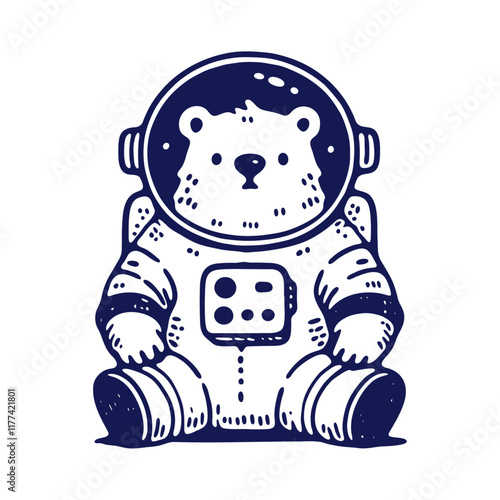 cute sitting bear astronaut wearing a spacesuit, doodle style character