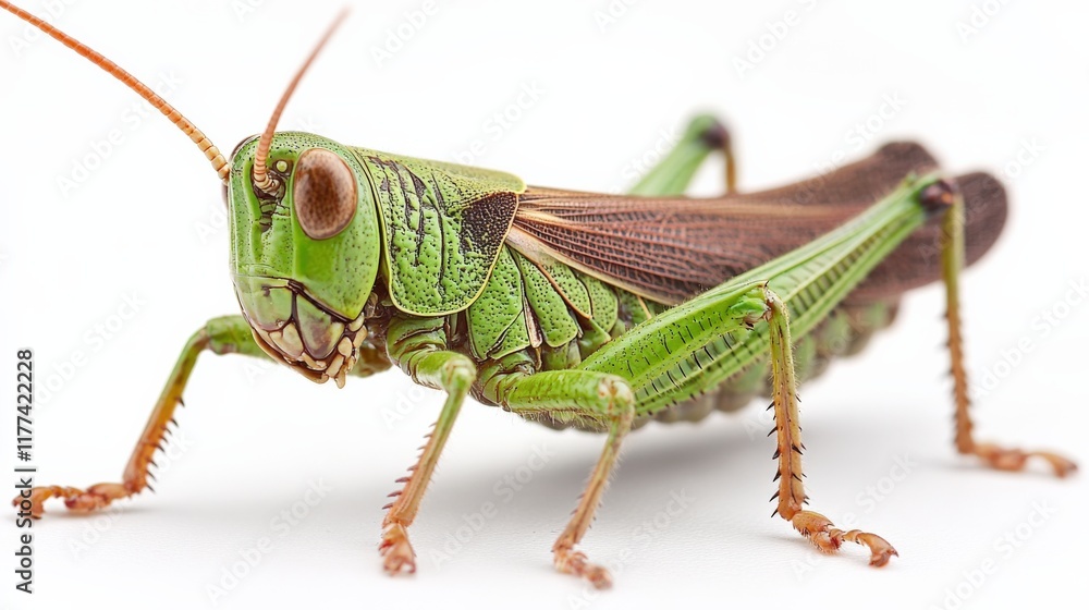 close-up of a grasshopper insect on white background close-up of a grasshopper insect on white background