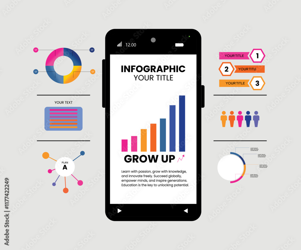 Infographic Illustration Grow with Mobile Design Infographic Illustration Grow with Mobile Design