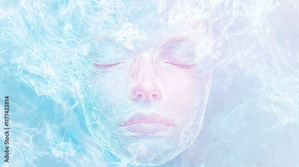 Fototapeta premium Enigmatic Aquarius Zodiac Double Exposure Portrait with Glyph Overlay in Ultra-Detailed Concept Artwork