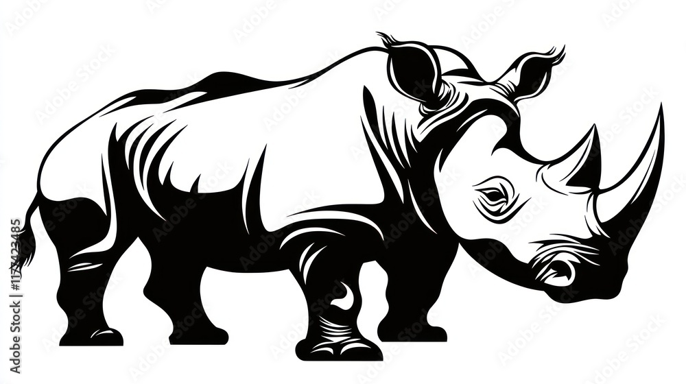 Fototapeta premium Majestic Rhino: A Black and White Illustration