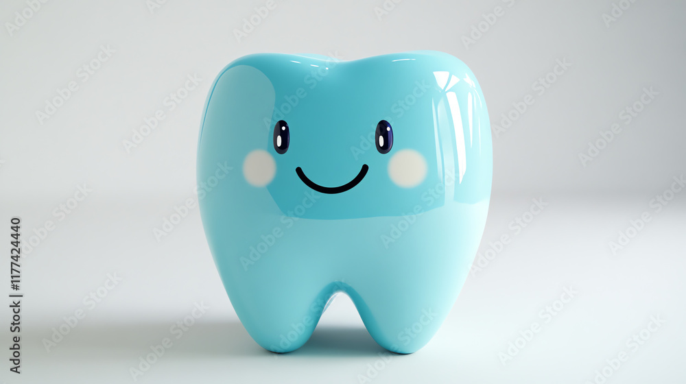 Cute blue tooth character on white background, dental care mascot Cute blue tooth character on white background, dental care mascot