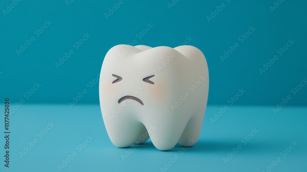 Frustrated tooth character on blue background, dental problem concept Frustrated tooth character on blue background, dental problem concept
