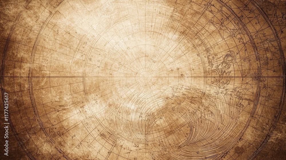 Naklejka premium Celestial Aquarius Zodiac Sign on Faux Parchment Star Map with Wave Lines - Cinematic Astrology Concept Artwork