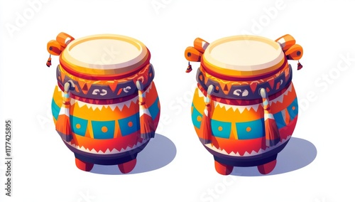 A modern 3D depiction of a traditional Chinese tanggu drum, isolated on white, showcasing cultural heritage photo