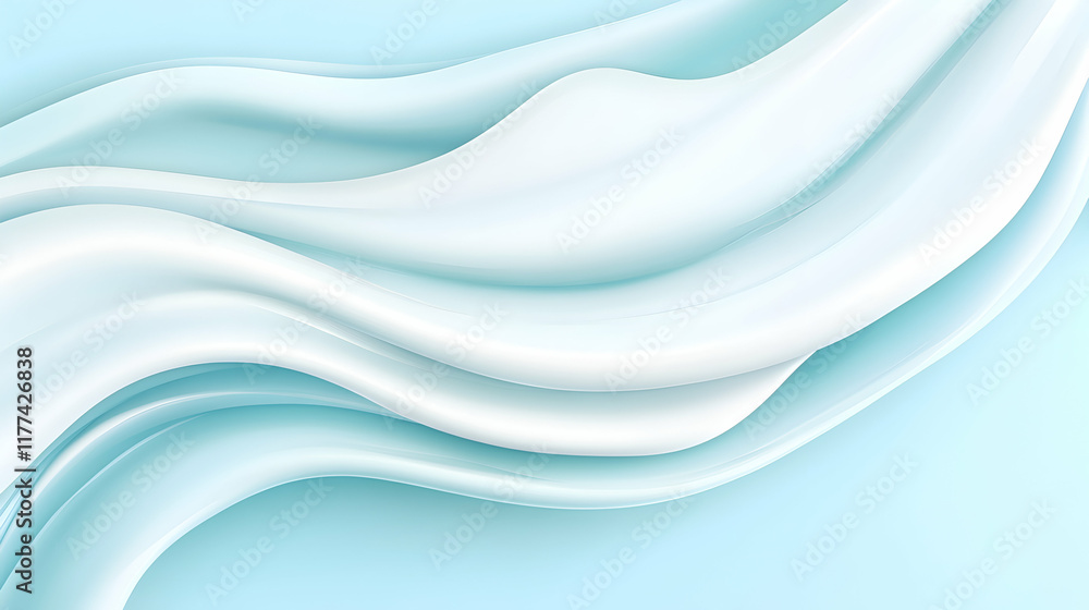 Fototapeta premium Abstract swirling light blue and white fabric waves, elegant design for background or texture, calming and serene aesthetic.