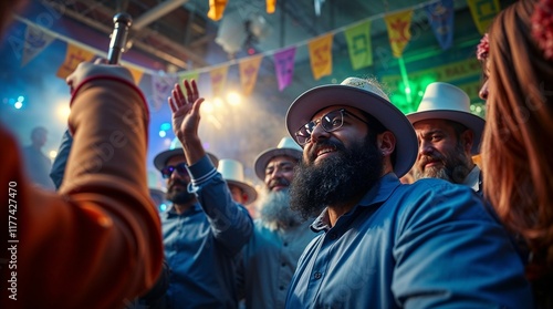 A man with a shaker celebrating Purim photo