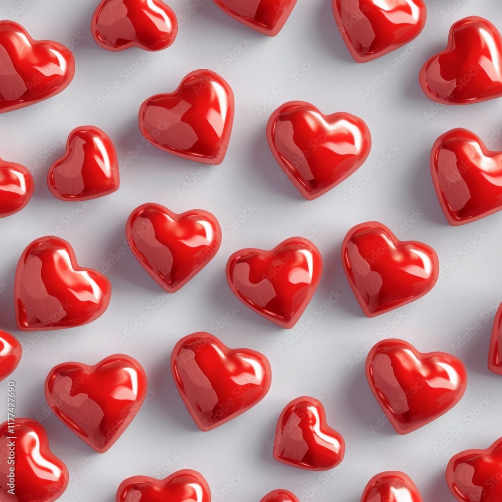 Top view seamless pattern with red hearts on white background Top view seamless pattern with red hearts on white background