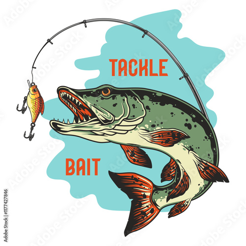 Fishing gear featuring a large fish and bait