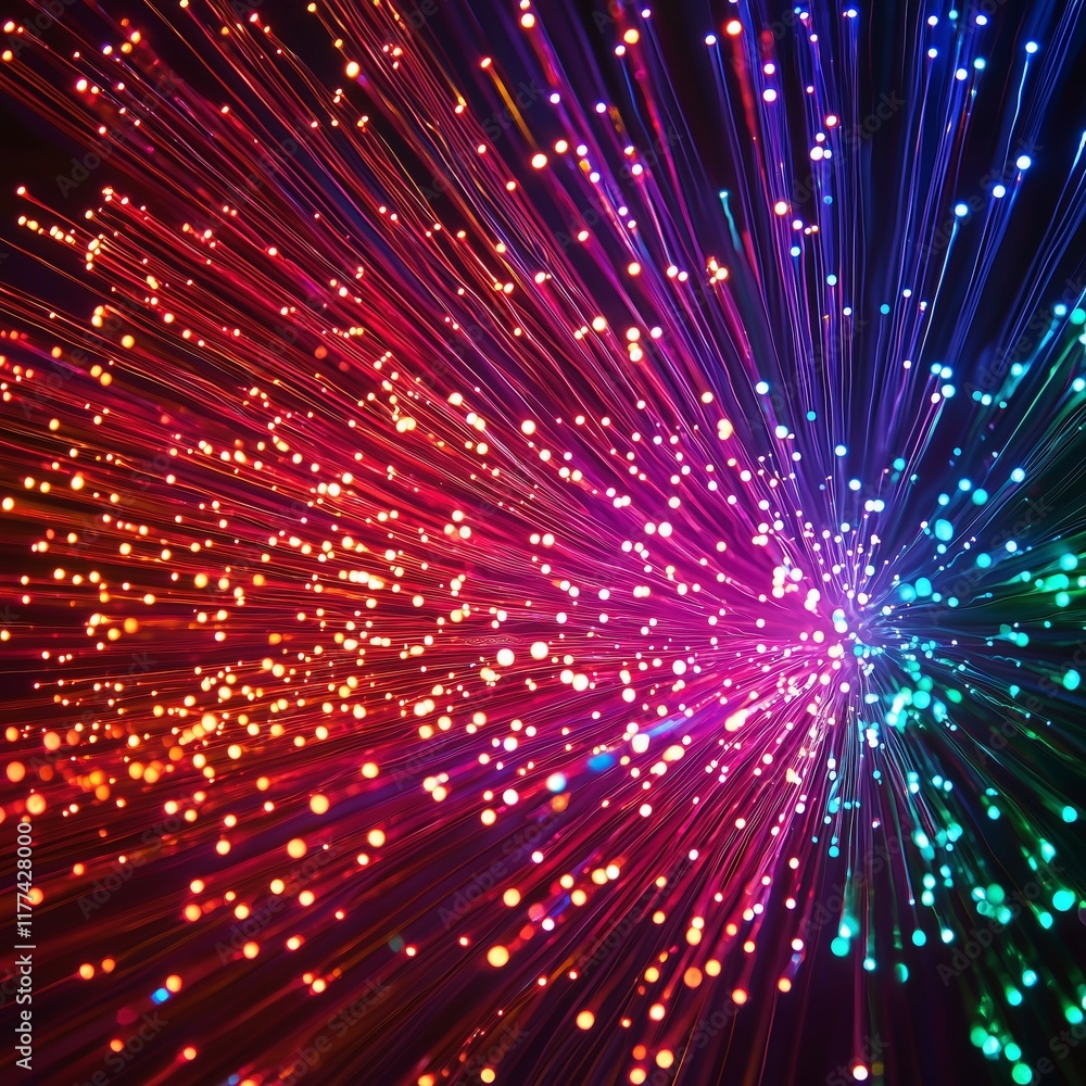 Naklejka premium An eye-catching display of vibrant light strings in various colors radiating from a central point.