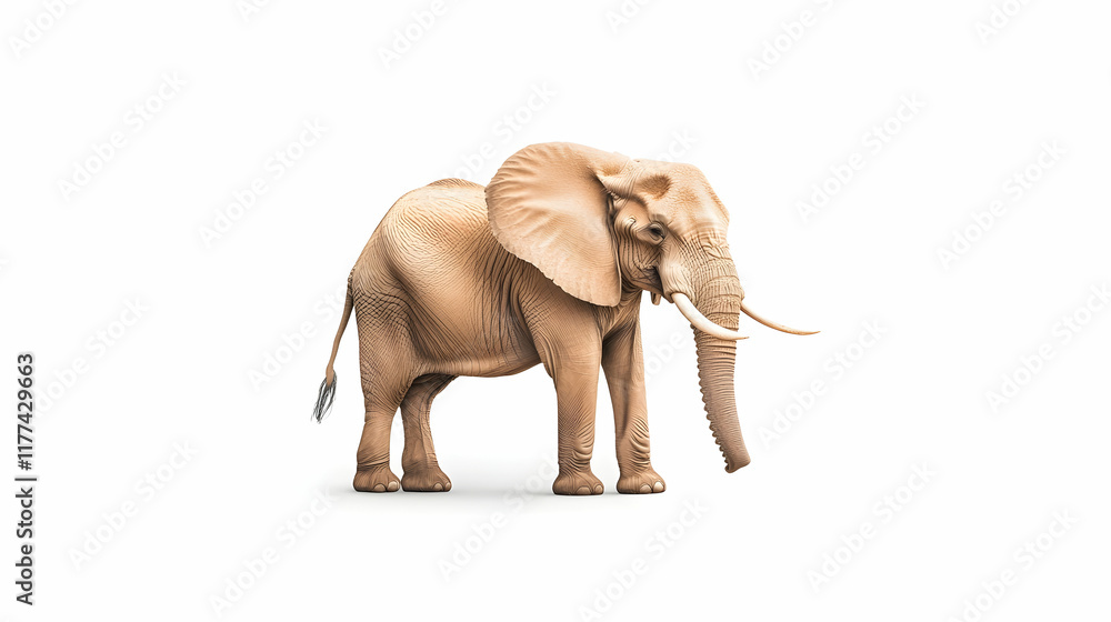 Obraz premium African elephant standing on white background, wildlife conservation, savanna habitat.