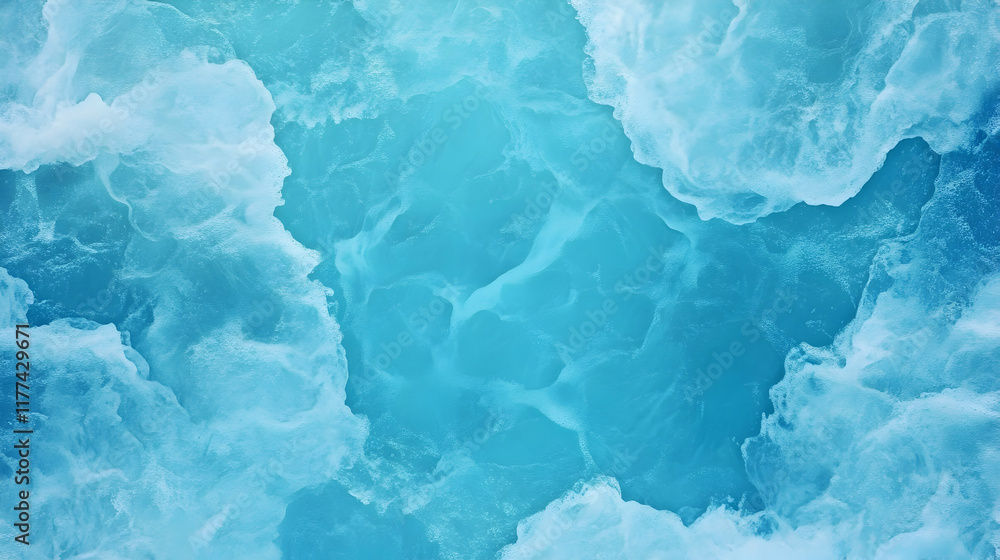 Obraz premium Aerial view of turquoise ocean waves, textured water surface, background of clear blue sea, ideal for travel or nature websites.
