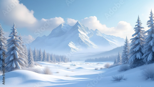 Wallpaper Mural winter wonderland with snowcap mountains and clouds in the background Torontodigital.ca