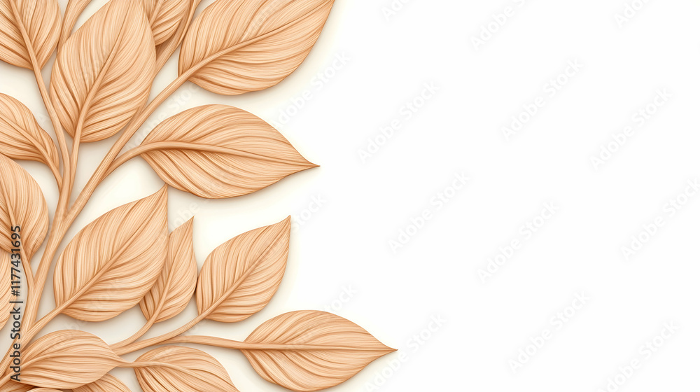 Beige leaves border on white background; minimal design for website banner or greeting card. Beige leaves border on white background; minimal design for website banner or greeting card.
