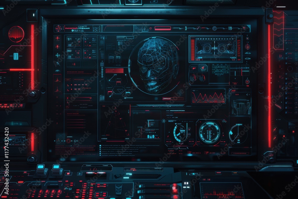 Futuristic Control Panel with a Wired Face Futuristic Control Panel with a Wired Face