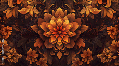 Floral Tapestry:  A mesmerizing pattern of intricate flowers and foliage in warm, rich tones, creating a captivating visual experience.  