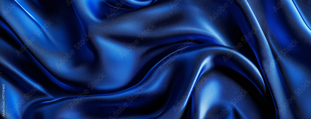 Fototapeta premium Close-up of a royal blue fabric texture background with copy space.