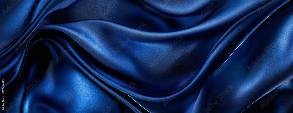 Fototapeta premium Close-up of a royal blue fabric texture background with copy space. 