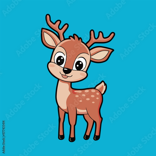 Cute fawn stands, blue background, kids' print