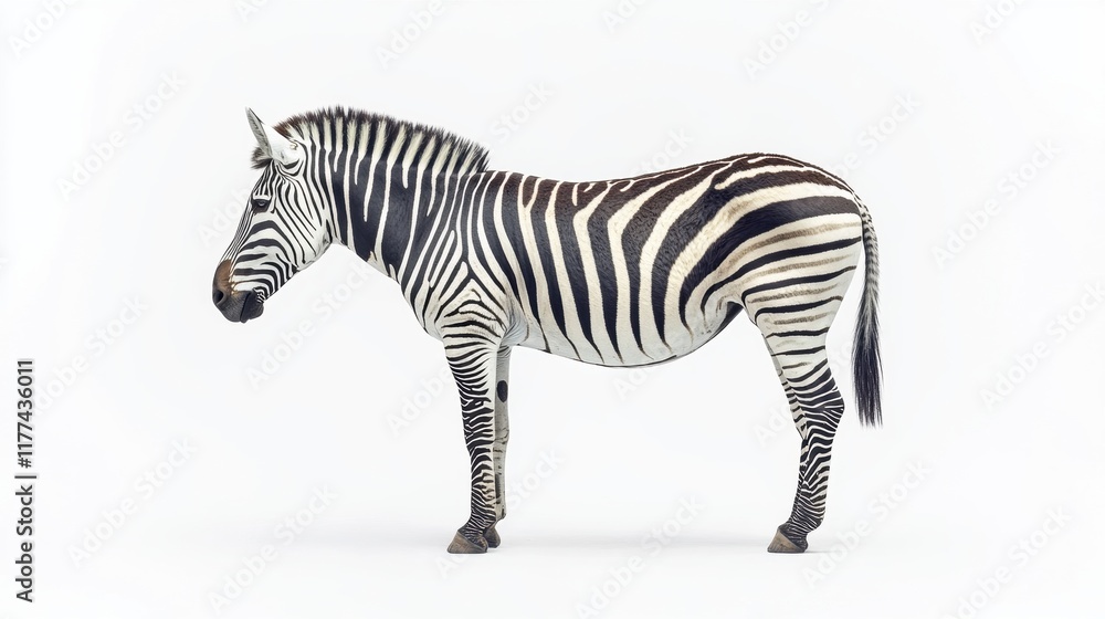 Naklejka premium Zebra Standing Profile on White Background