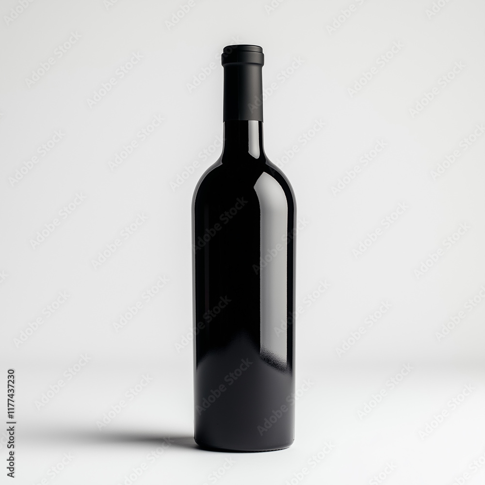 A blank wine bottle, black glass, straight shot, white background. A blank wine bottle, black glass, straight shot, white background.