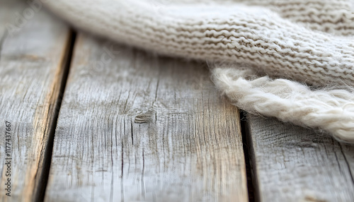 Woven Warmth:  Cozy Knit Blanket on Rustic Wood  