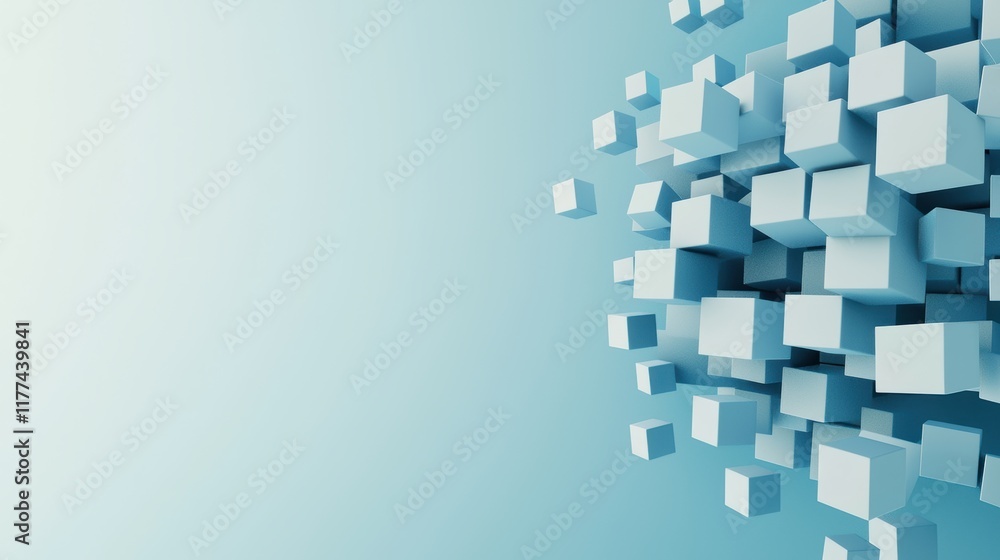 Abstract Cluster of Geometric Blue Cubes on a Soft Gradient Background Abstract Cluster of Geometric Blue Cubes on a Soft Gradient Background