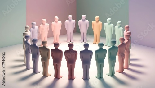 Abstract Human-Like Figures in a Circle Symbolizing Unity and Diversity photo