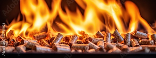 Burning fire pellets. Selective focus