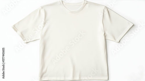 Cream short-sleeve t-shirt on white background; apparel mockup for design.