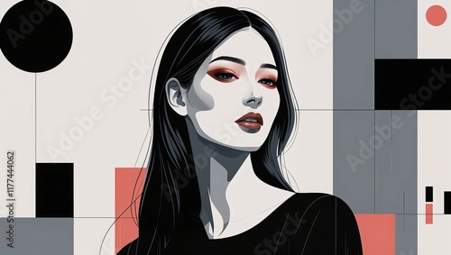 Modern Minimalist Portrait of a Woman with Bold Makeup photo