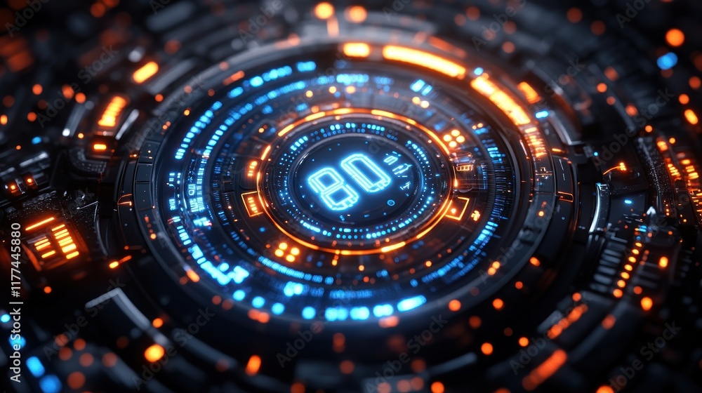 Futuristic digital interface display with 80% progress indicator. Futuristic digital interface display with 80% progress indicator.