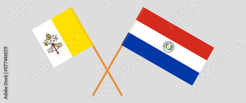 Crossed flags of Vatican and Republic of Paraguay. Official colors. Correct proportion. Vector illustration