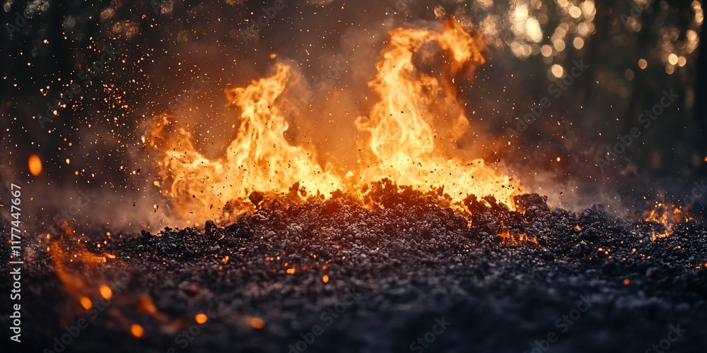 Intense wildfire flames consuming debris Intense wildfire flames consuming debris
