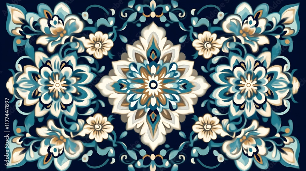 Elegant Teal and Cream Floral Mandala Design Elegant Teal and Cream Floral Mandala Design
