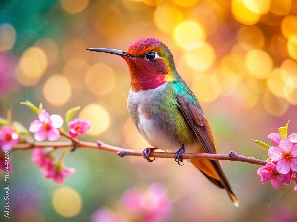 Fototapeta premium Hummingbird in Torpor: A Bokeh Study of Energy Conservation
