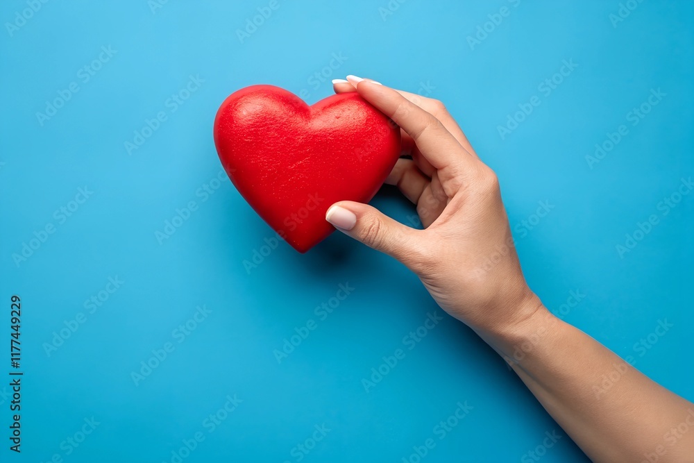 Fototapeta premium hands gently cradling a red heart representing love, compassion, care and kindness against a soft