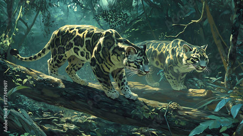 Native to the himalayan foothills in india, the clouded leopard (neofelis nebulosa) is designated as vulnerable by the iucn red list. Foothill. Illustration photo