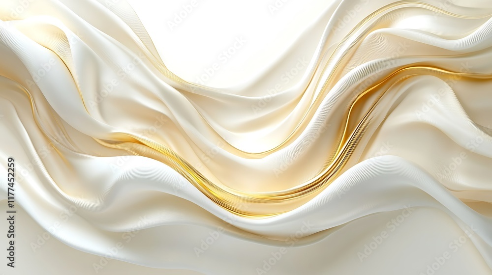 Obraz premium Elegant cream silk waves, golden highlights, abstract background, luxury texture.