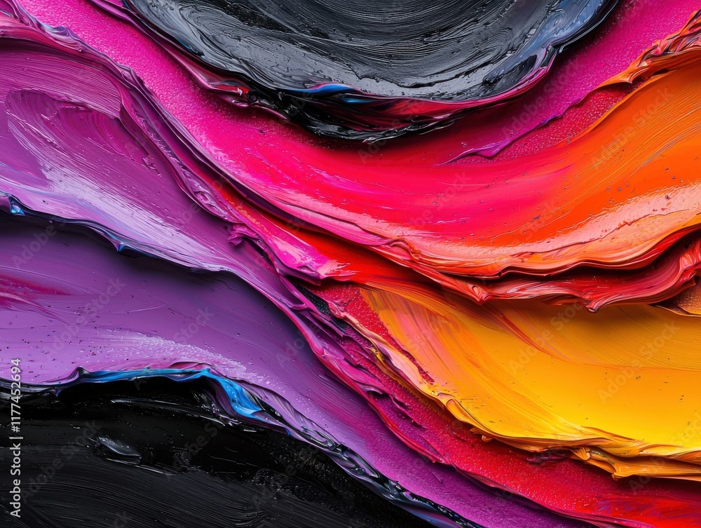 Obraz premium Vibrant layers of paint create abstract colorful patterns.