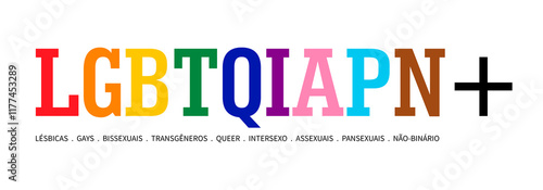 Obraz na płótnie LGBTQIAPN+ typography in Portuguese version on white w salonie