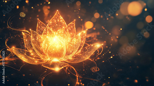 A glowing lotus flower surrounded by mystical symbols representing spiritual awakening and enlightenment.