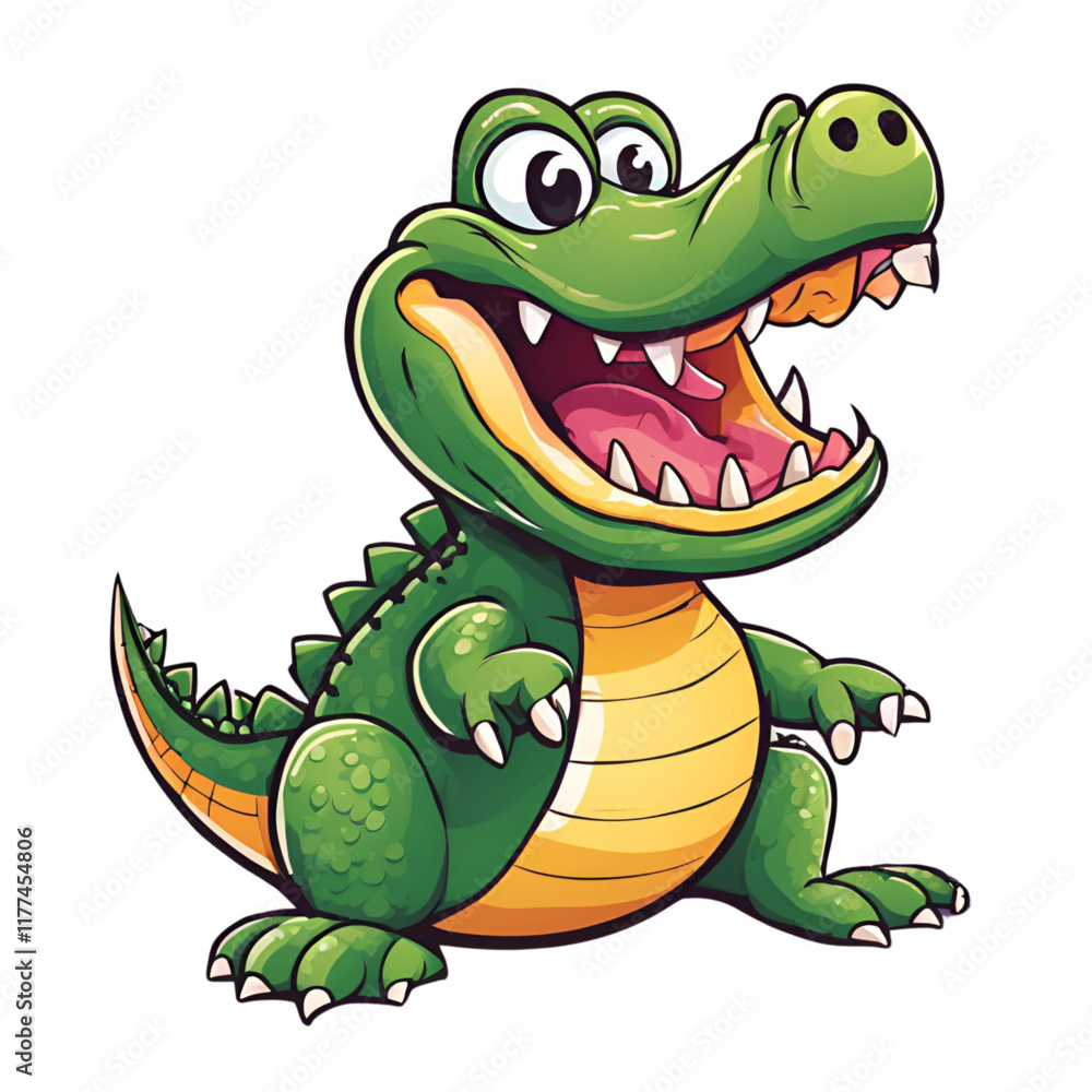 Fototapeta premium Happy green cartoon crocodile character smiling